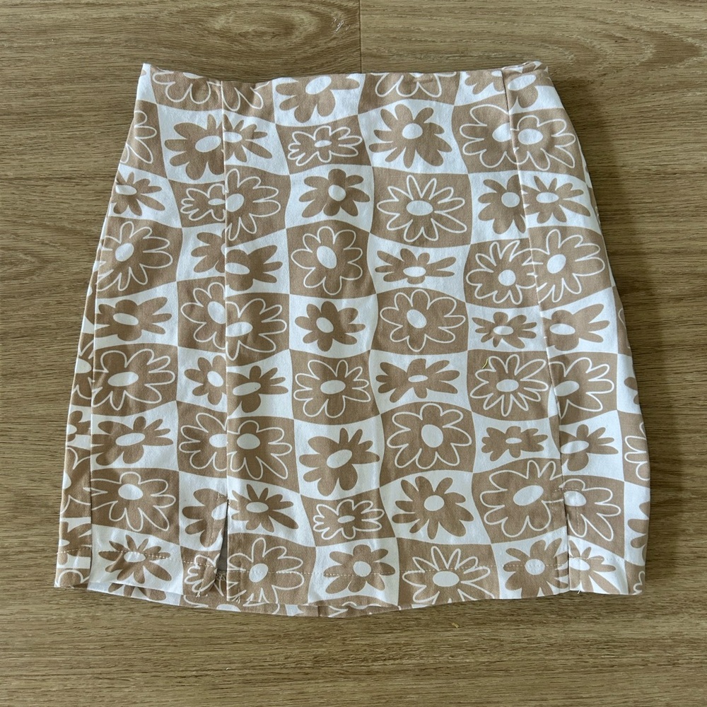Love on a Hanger Floral Tan and White Pencil Skirt